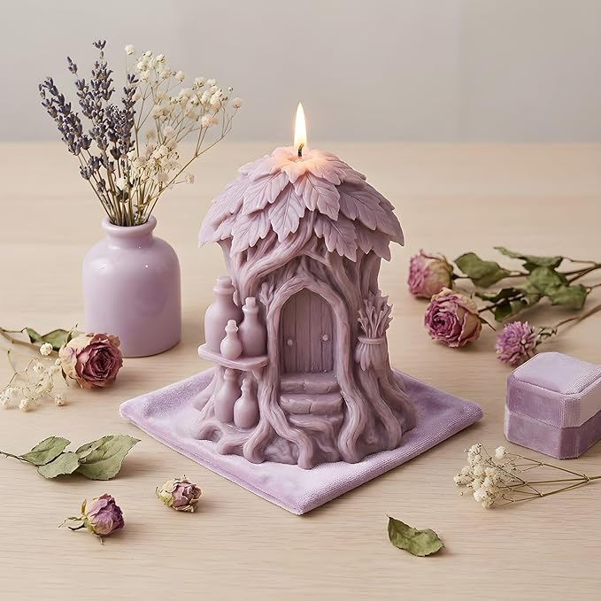 XIAOSHUI 3D Fairy Forest House Candle Molds Tree House Candle Silicone Mold for Candles Making Resin Casting Aromatherapy Candles Gypsum Craft Home Decorate