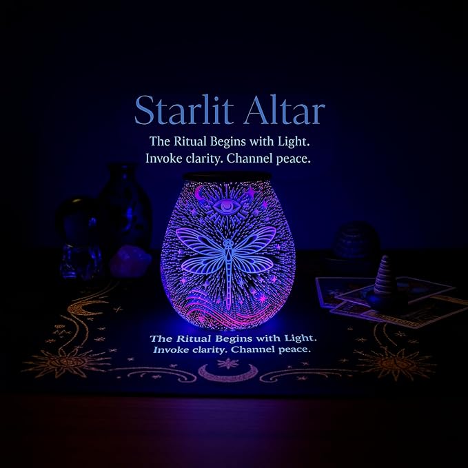 Leyoue 3D Glass Fireworks Electric Wax Melt Warmer with PTC Heating Plate 7 Colors LED Changing Light Wax Burner Melter Fragrance Warmer for Home (Dragonfly)