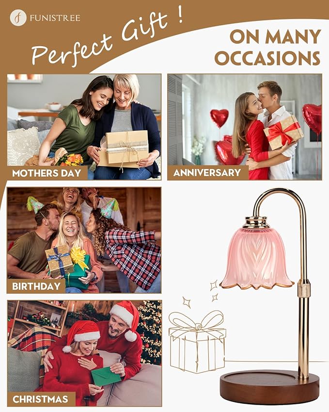 Candle Warmer Lamp, Gold Candle Lamp Warmer with Timer & Dimmer with 2 Bulbs, Birthday Gifts for Women Mom, New Home Bedroom Decor, Height Adjustable