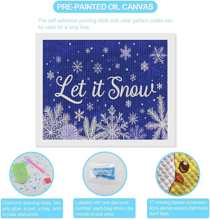 AIVKIEJK Diamond Painting Kits for Adults - Festive Snowflake Christmas Let It Snow Painting DIY 5D Full Drill Diamond Dots Paintings with Diamonds Gem Art and Crafts Home Decor 16"x20"