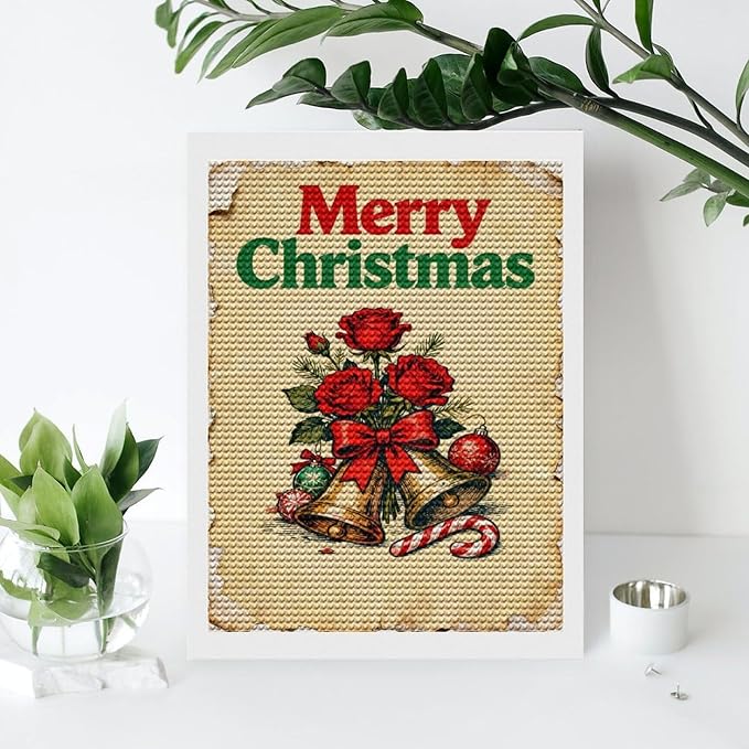 AIVKIEJK Diamond Painting Kits for Adults - Merry Christmas Santa, Holly & Vintage Painting DIY 5D Full Drill Diamond Dots Paintings with Diamonds Gem Art and Crafts Home Decor 12"x16"