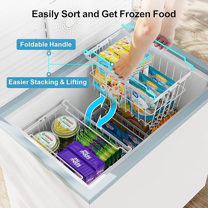 iSPECLE Freezer Organizer Bins - 5 Pack Adjustable Width for 5 to 7 Cu.Ft Chest Freezers, Stackable Wire Storage Baskets, Assembly Required, White