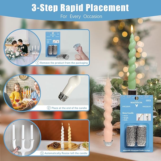 Taper Candle Fittings Protective Candle Holder Liner for Upright Candles Aluminum Foil Candle Holder for Wedding Holiday Party Church Home Decoration 60x