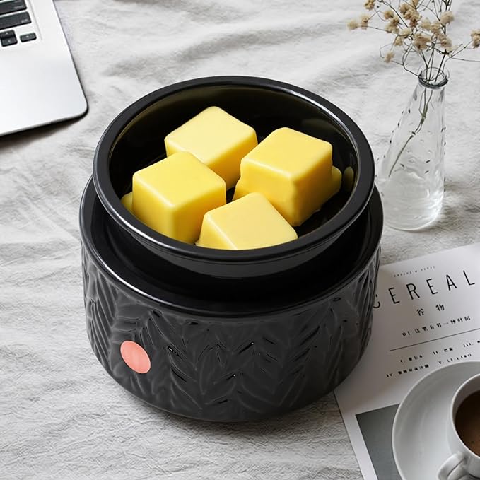EQUSUPRO Wax Melt Warmer for Scented Wax - 4-in-1 Electric Ceramic Candle Wax Warmer Fragrance Wax Burner Melter for Home Office Decor & Gift for Women (Black Leaf)