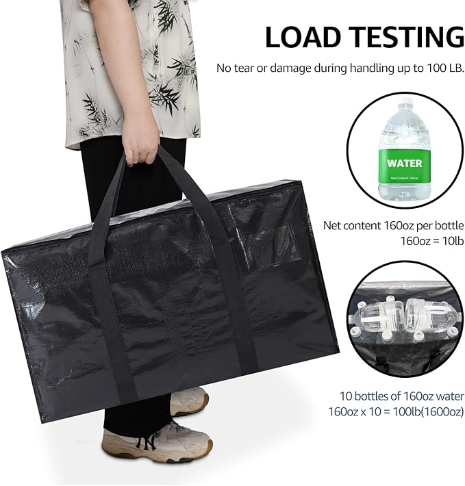 Moving Bags Heavy Duty Extra Large, Moving Boxes, Moving Supplies Essentials, Blue Storage Bins with Lids, Plastic Packing Totes, Storage Bags for Clothes with Handles & Zippers(Black, 10 Pack)