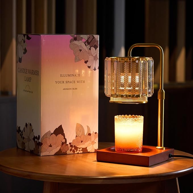 Candle Warmer Lamp with Timer and Dimmer Purple, Adjustable Height Glass Candle Lamp, Electric Candle Lamp Warmer for Home Decor,Gift for Women,2-Bulb Candle Warming Lamp for Jar Candles (Gold)