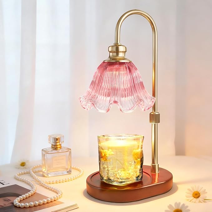 Candle Warmer Lamp with Timer: Birthday Gifts for Women, House Warming Gifts New Home Decor – Height Adjustable Candle Lamp for Mom, Anniversary - Walnut Solid Wood Base, with 2 Bulbs