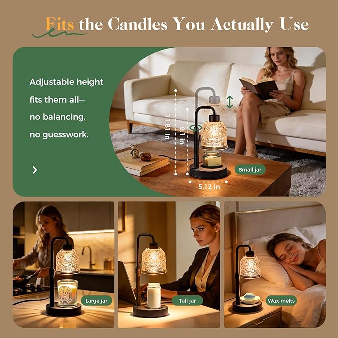 Candle Warmer Lamp with Timer Dimmer, Adjustable Height Wax Melt Warmer for Jar Candles, Housewarming Gift, Birthday Mother's Day Valentines Gifts for Women Mom Sister Wife Bedroom New Home Room Decor