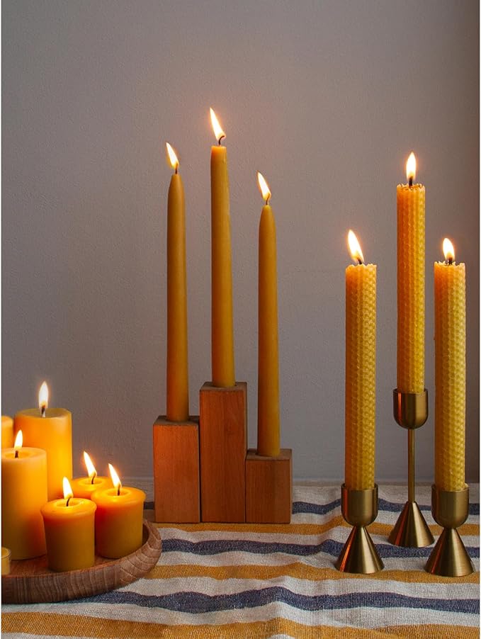 CANDWAX 10 inch Beeswax Taper Candles Set of 4 - Non Toxic and 100% Pure Beeswax Candles Ideal for Dinner - Dripless Handmade Bees Wax Burning Time 9.5 Hours