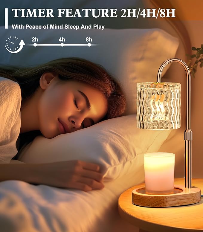Candle Warmer Lamp Electric: Dimmable Timer Candles Warming Lamps - No Flame Scented Melts Wax - Height Adjustable Burner Jar - All Candle Jars Home Decor Table Light
