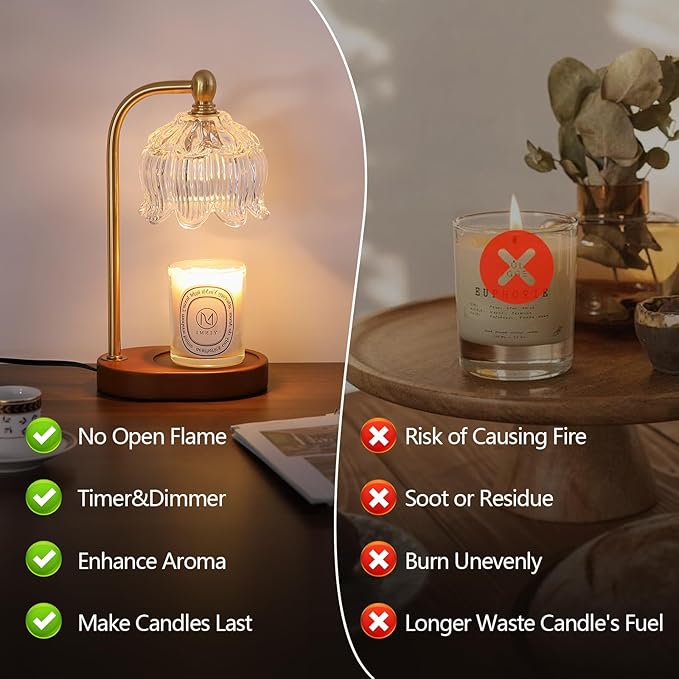 MEIXISUE Candle Warmer Lamp with Timer Dimmable,Antique Brass Candle Lamp,Wax Melt Warmer Light for Jar Candles,Mother's Day/Birthday/Christmas Gifts for Mom/Wife,Home Decor Lamp,with 2 Bulbs