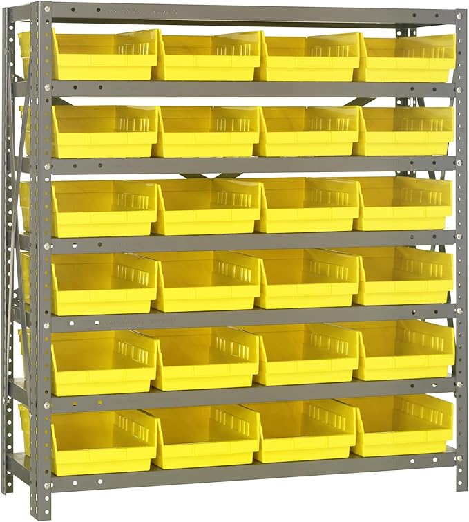 Quantum Storage Systems 1839-108YL Steel Shelving Unit with 4" Shelf Bins, 18" D x 36" W x 39" H, Yellow