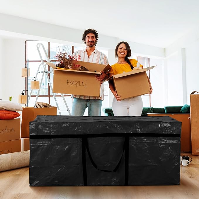 Windyun 4 Pack 155 Gallon Extra Large Moving Bags XXL Heavy Duty Storage Bag with Strong Zipper Handle Jumbo Big Tote Box Foldable for College Dorm Travel Clothes Duffle Blanket Pillow(Black)