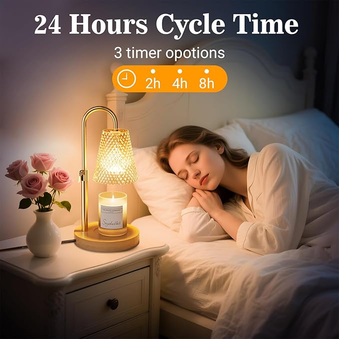 Hyrion Candle Warmer Lamp with Timer Dimmer, Adjustable Height Wax Warmer for Scented Jar Candles, Flameless Candle Melter with 2 Bulbs, Perfect Housewarming, Birthday Gifts for Women, Mom, Home Decor