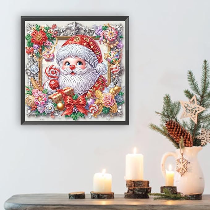 5D Santa Claus Special Shape Diamond Art Kits for Beginners, Christmas Winter Theme Diamonds Painting Kits for Adults,DIY Crystal Rhinestones Diamond Paintings for Home Wall Decor 12×12Inch