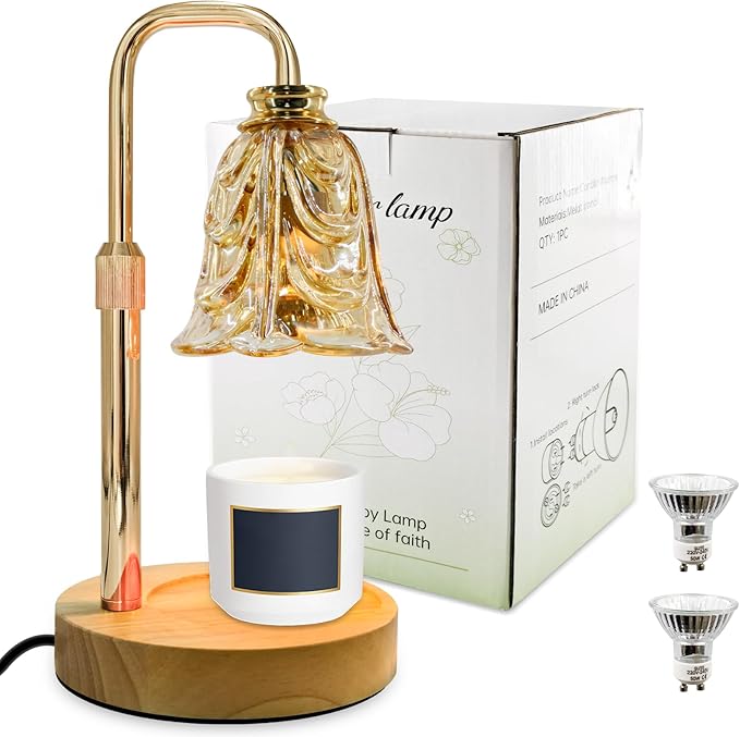 Candle Warmer Lamp with Timer & Dimmer, Adjustable Height Flower Candle Warmer for Jar Candles, Flameless Wax Melter with 2 Bulbs, Home Decor, Christmas, Birthday, Valentine's Gift for Women (A1-Gold)