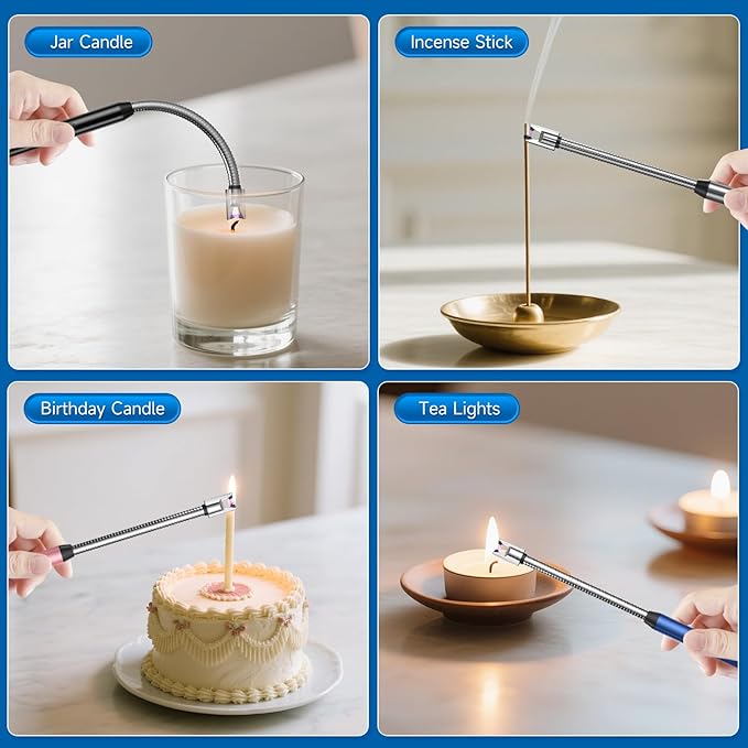TOPKAY 4 Pack Candle Lighter,Windproof Flameless Electric Lighter Upgraded Plasma USB Rechargeable Long Arc Lighters Matches for Birthday Camping BBQ Grill Fireworks