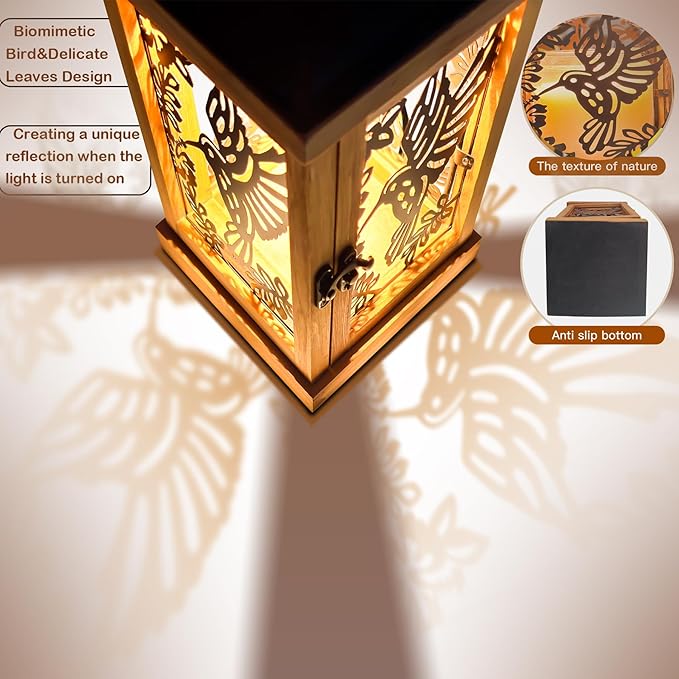 Candle Warmer Lamp with Timer Dimmer Farmhouse Lantern for Top-Down Adjustable Candle Warmer, Wood Electric Lamp for Jar Candles with 2 Bulbs, Auto Shut Off Home Decor Gift for Women (Hummingbird)