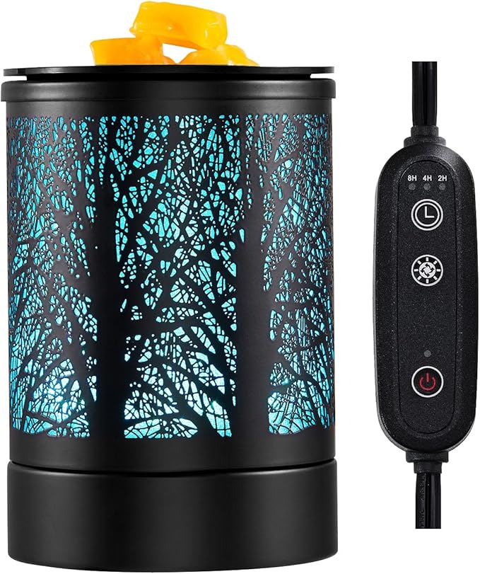 Enaroma Fragrance Wax Melts Warmer with 7 Colors LED Changing Light Classic Black Forest Design Scent Oil Candle Warmer for Home Black Tree Timer