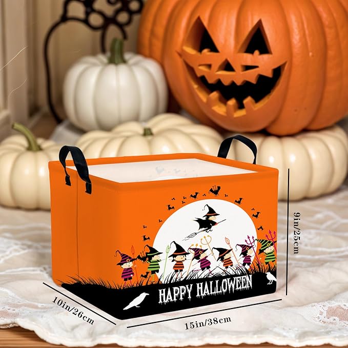 Halloween Basket Gift Cute Pumpkin Ghost Parties Decor Kid Trick or Treat Basket for Boys and Girls Rectangular Storage Bin Box (Witch)