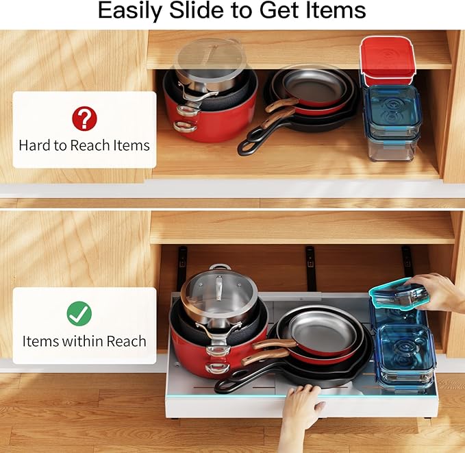 iSPECLE No Drill Drawers for Cabinets - Expandable Peel and Stick Pull Out Cabinet Organizer Easily Get Items without Digging in the Cabinet