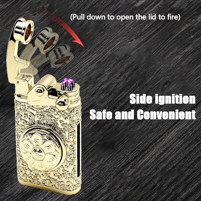 Electric Lighter USB Rechargeable Lighter, Windproof Plasma Dual Arc Lighters, Personalized Lighters, Flameless Cool Lighteres with LED Battery Indication for Candles, Outdoor Camping (Golden)