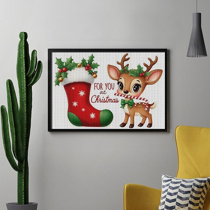 AIVKIEJK Diamond Painting Kits for Adults - Deer Sugar Bell Holiday Christmas Painting DIY 5D Full Drill Diamond Dots Paintings with Diamonds Gem Art and Crafts Home Decor 8"x12"