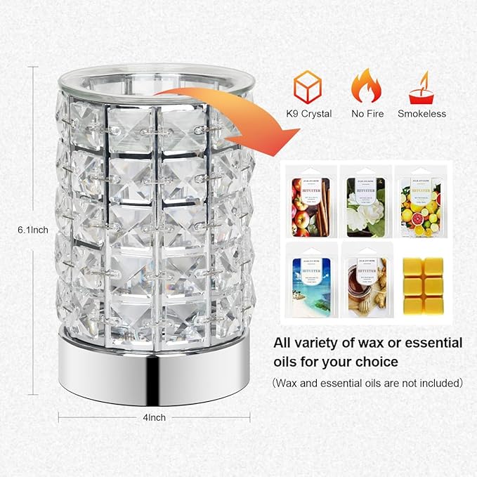 Crystal Touch Electric Wax Melt Warmer with Dimmable Fragrance Candle Melter Warmer for Warming Scented Candle Oil Burner- Spa,Aromatherapy (Transparent Crystal)