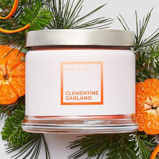 PartyLite 3-Wick Jar Candle, Highly Fragranced Clean Burning Glass Candle, 25-45 Hours Burn Time (Clementine Garland)