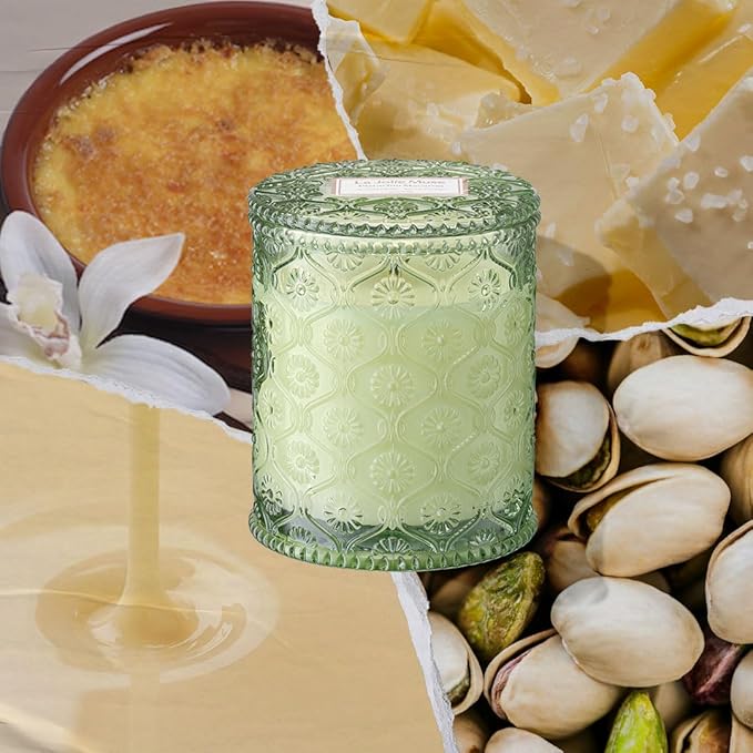 LA JOLIE MUSE Pistachio Macaron Scented Candle | Pistachio, Milk & Vanilla | 6 oz Natural Soy Wax | 40 Hours Clean Burn | Holiday Gift for Dessert Lovers | Seasonal Home Décor