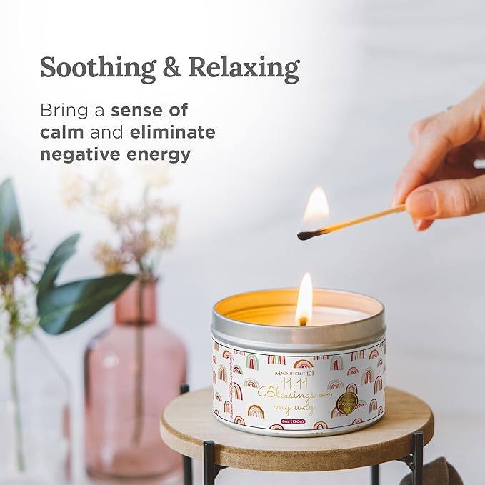 MAGNIFICENT 101 Long-Lasting Affirmation Tin Soy Wax - 6 Oz - 35-Hour Burn - Sage & Palo Santo Scent - Energy Cleansing & Manifestation