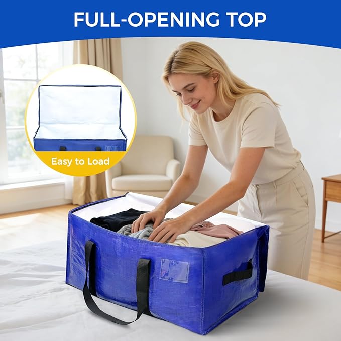 BAGAIL Heavy Duty Moving Bags with Strong Handle, Extra Large Moving Boxes, Storage Tote for Clothes, College Moving Supplies(Dark Blue, 8 Pack)
