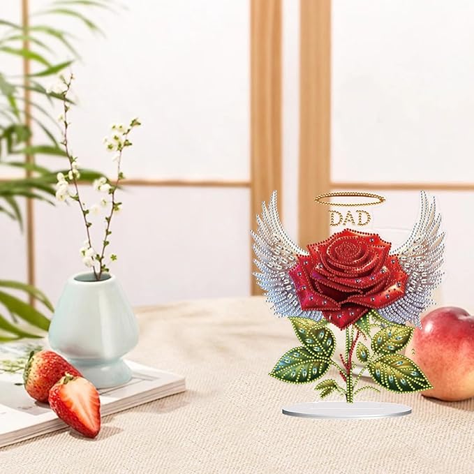 ARTopet DIY Diamond Desktop Ornament PET Irregular Shape Special Shaped Crystal Double Sided Pattern Single Sided Drill Diamond Art Painting Tabletop Home Ornaments Decor-Father's Day Roses