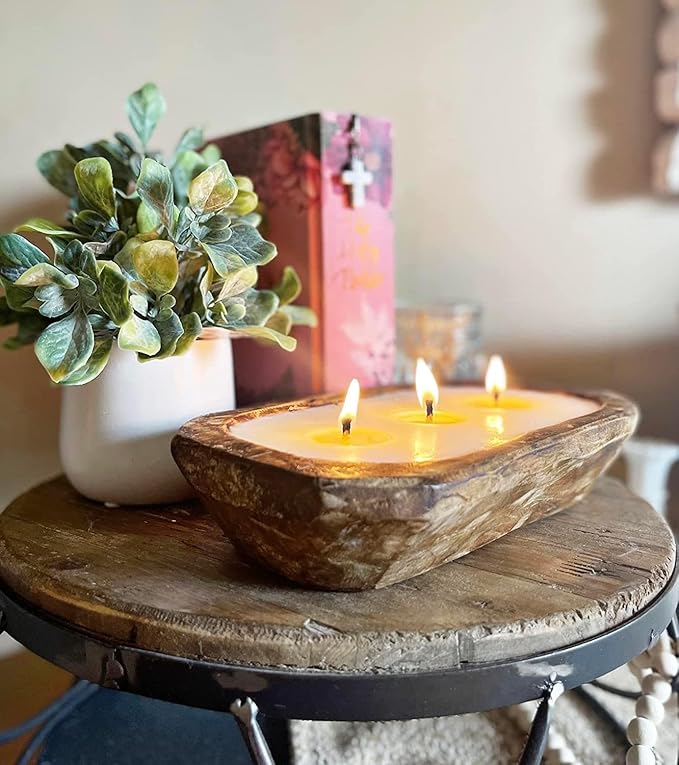 Aira Dough Bowl Candle - Organic, Kosher, Vegan, Hand Carved Wood Bowl Candle w/Aromatherapy Essential Oils - Hand-Poured 100% Soy Candle Wax - Paraffin Free, Long Lasting - Stress Relief - 13 Ounce