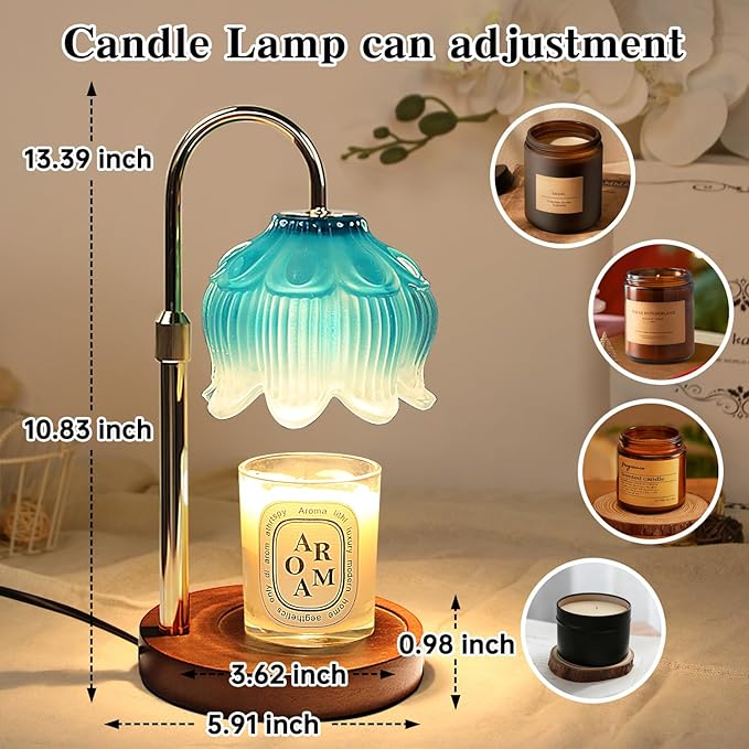 GEEZO Fragrance Candle Warmer Lamp，Electric Candle Warmer with Timer & Dimmer，Mom Christmas Birthday Gifts for Women, House Warming Gifts New Home Bedroom Decor，Blue