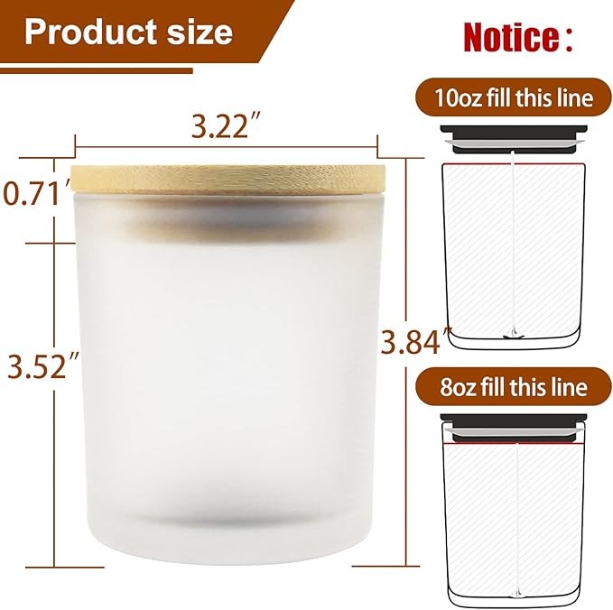 CONNOO 12Pack 10 oz Frosted Glass Candle Jars with Bamboo Lids for Making Candles Empty Candle Tins with Wooden Lids, Bulk Clean Candle Containers - Dishwasher Safe
