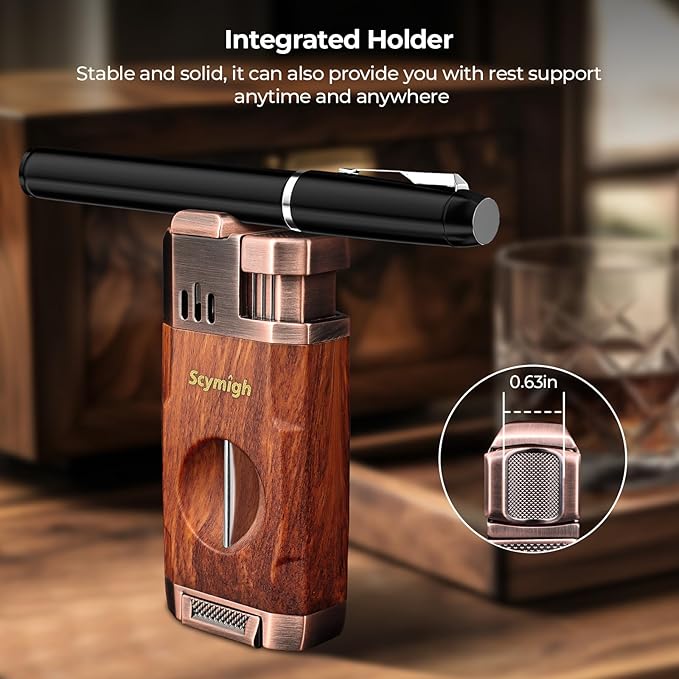 Torch Lighter, All-in-one Windproof Lighter with Tool, Holder, Dual Jet Flames, Refillable Butane Lighter for Candle, Travel, Multifunctional Accessories, Gifts for Men(Butane not Included)