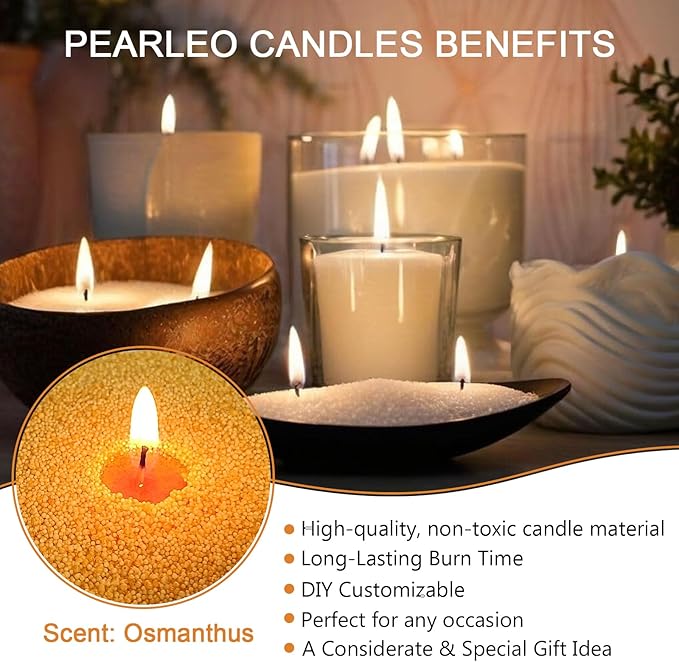 Pearled Candle 18oz(1.1lb) with 30 Cotton Wicks Amber Whispers of Osmanthus - Long Lasting Powder Sand Wax Refillable Scented Candles Perfect for Home Decorative DIY