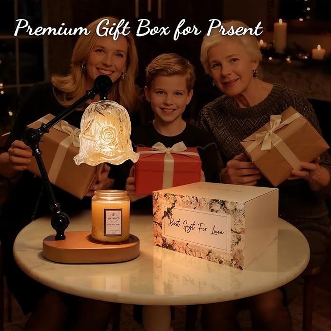 Candle Warmer Lamp, Dimmable Wax Melting Warmer with Adjustable Height, Bedroom Living Room Home Decor, Birthday Relaxation Gifts for Women (Transparent, Flower)