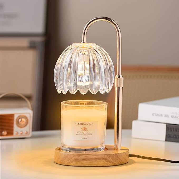 Candle Warmer Lamp with Timer Dimmer Adjustable Height, for New Home Decor,Valentine's Day, Birthday Gifts for Women,Wax Warmer Lamp for Jar Candles with 2 Bulbs(Transparent)