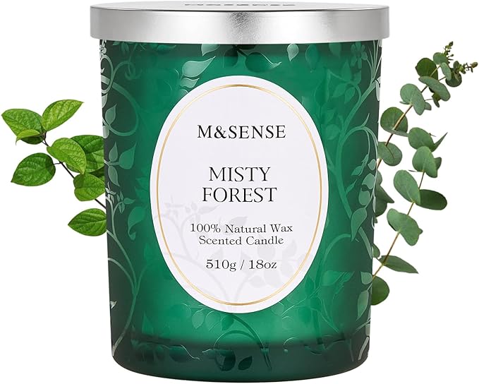 M&SENSE Eucalyptus Pine Soy Candle, Cracking Wooden Wick 18oz 100 Hours Slow Burning Non Toxic, Winter Aromatherapy Candle for Home Fragrance Relaxation, Housewarming Gifts for Men & Women