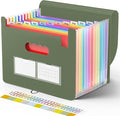 Sooez Accordion File Organizer, 13 Pockets Expanding File Folders, Portable Monthly Paper Bill Tax Receipt Organizer, Letter A4 Size Document Holder with Blank Labels