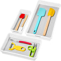 madesmart 3 Bin Drawer Organizer Set, Multi Purpose Storage for Utensils, Office & Bathroom, Organizer for Cutlery, Peeling Tools, Spatulas, Soft Grip Lining, Durable & Easy to Clean, White