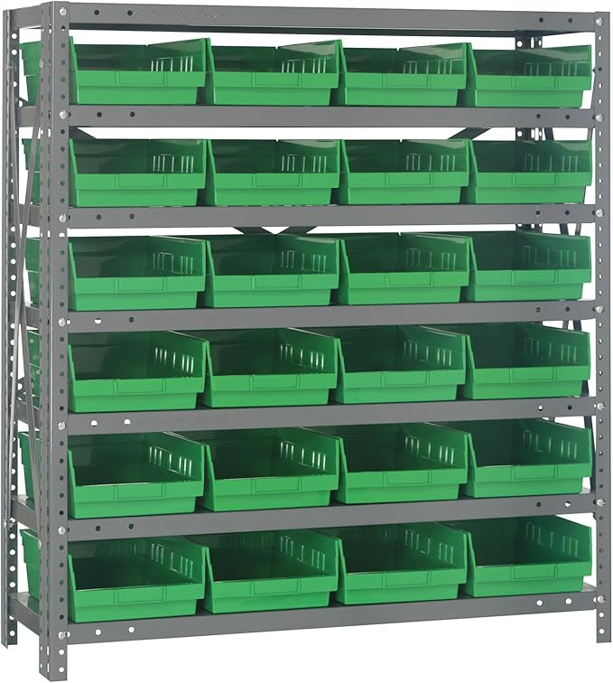 Quantum Storage Systems 1239-107GN Steel Shelving Unit with 4" Shelf Bins, 12" D x 36" W x 39" H, Green