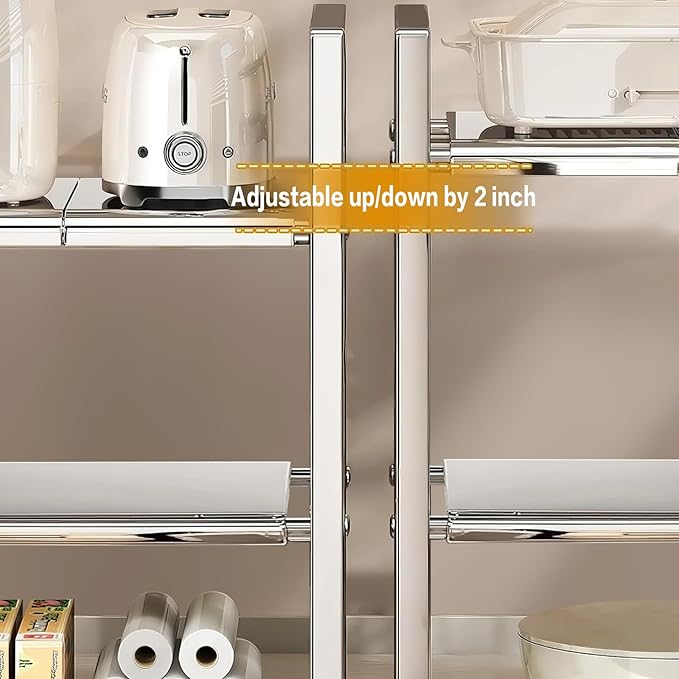 Large Under Sink Organizer 2 Tier Expandable Heavy Stainless Steel Shelf Adjustable Height for Under Kitchen Bathroom Sink Organizers and Storage (Large Size: 8 Panels)