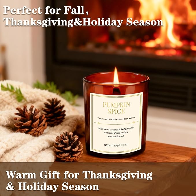 Candle Gift Set –2 Pack Wood Wick Pumpkin Spice Scented Candles,22.6 oz Natural Soy Wax Candles with Gift Box,Long Lasting Autumn Candles for Home Decor,Gifts for Women
