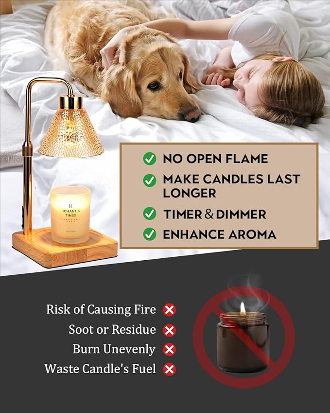 Funistree Candle Warmer Lamp with Timer Dimmable, Adjustable Height, Christmas Anniversary Women Gifts for Her Girlfriend, House Warming Gifts New Home, Wax Warmer Lamp for Jar Candles with 2 Bulbs