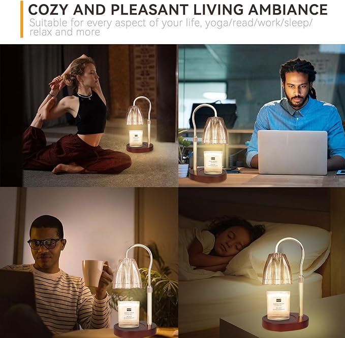 TOACSUCP Candle Warmer Lamp with 3 Bulbs, Adjustable Height Dimmable Candle Warmer with Timer, Compatible with Large Jar Candles, Candle Lamp with Charming Gift Box Ribbon for Her/Him