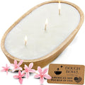 Dough Bowl Candle Co. Sea Salt and Orchid Soy Candle - 3 Wick Rustic Farmhouse Coffee Table Decor, Odor Eliminator in Wooden Bowls, 20 Oz Wooden Dough Bowl Candle, All-Natural Gifts for Women and Men