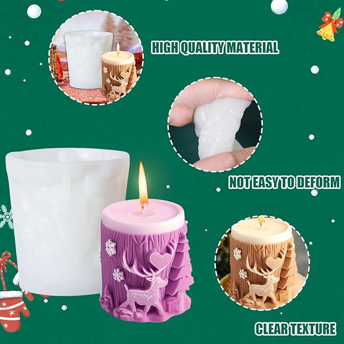 Elk Candle Moulds for Candle Making, Deer Pattern Pillar Candle Mold, Christmas Reindeer Silicone Mold for Soy Wax Candle, Aromatherapy Candle, Gypsum, Plaster, Home Decor (Elk Molds)